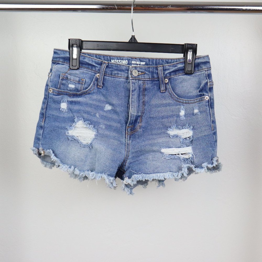 Mossimo Distressed Denim Shorts High Rise Frayed Cutoff Jean Shorts Size 6